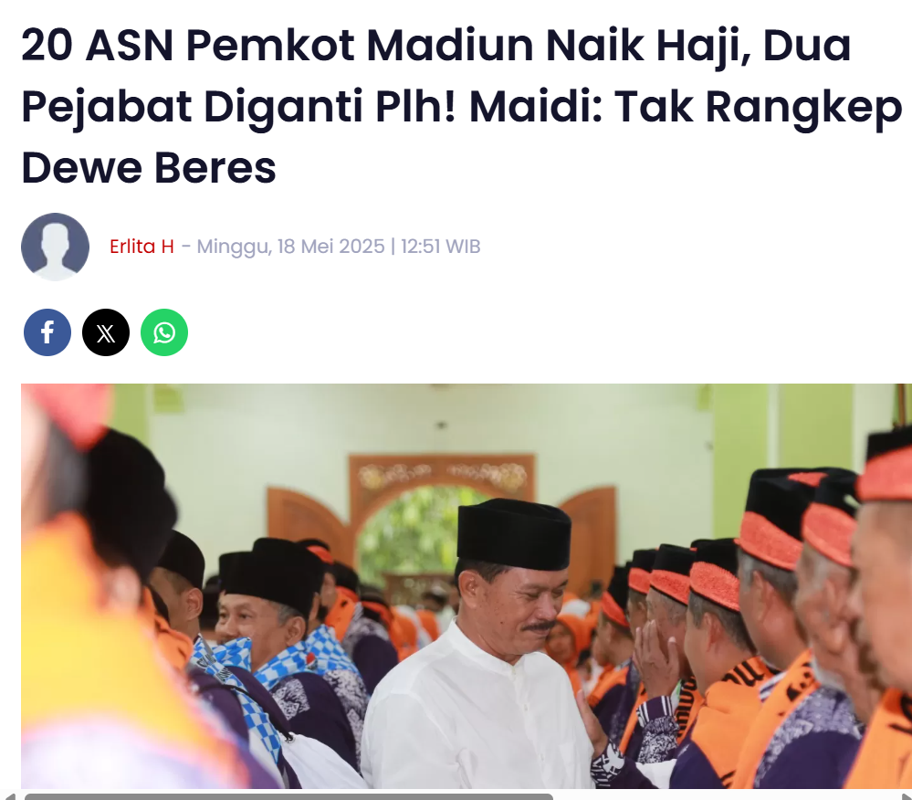20 ASN Pemkot Madiun Naik Haji, Dua Pejabat Diganti Plh, Maidi: Tak Rangkep Dewe Beres