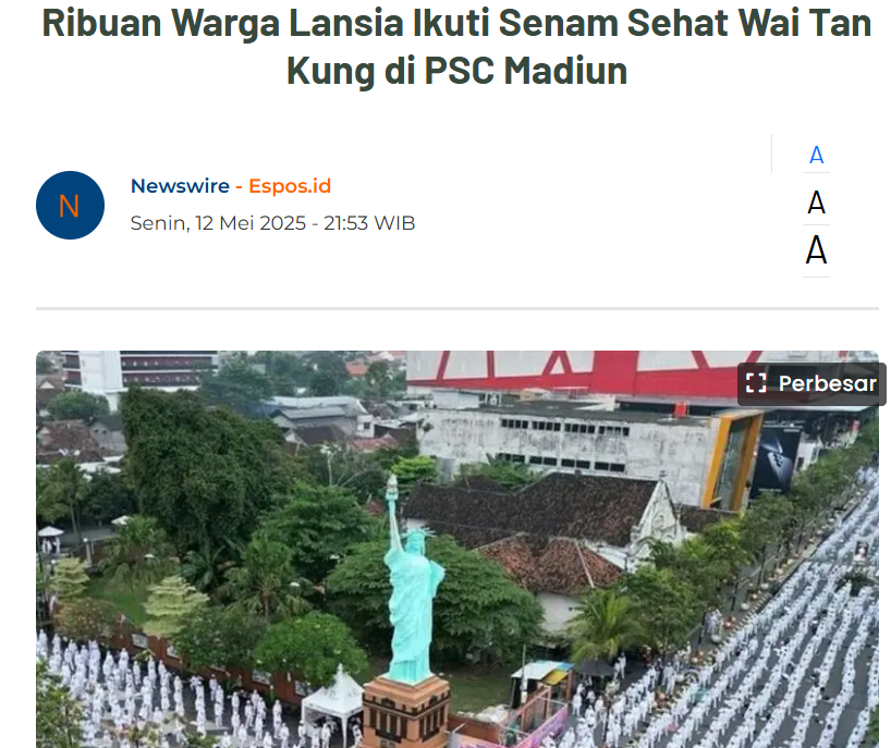 Ribuan Warga Lansia Ikuti Senam Sehat Wai Tan Kung di PSC Madiun