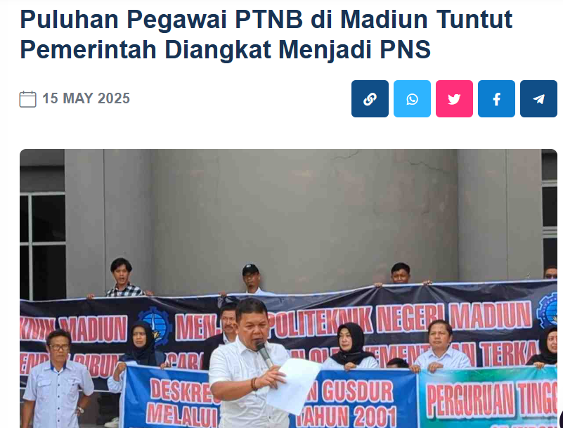 Puluhan Pegawai PTNB di Madiun Tuntut Pemerintah Diangkat Menjadi PNS 15 May 2025