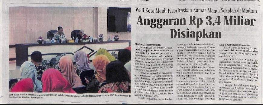 Wali Kota Maidi Prioritaskan Kamar Mandi Sekolah di Madiun Anggaran Rp 3,4 Miliar Disiapkan