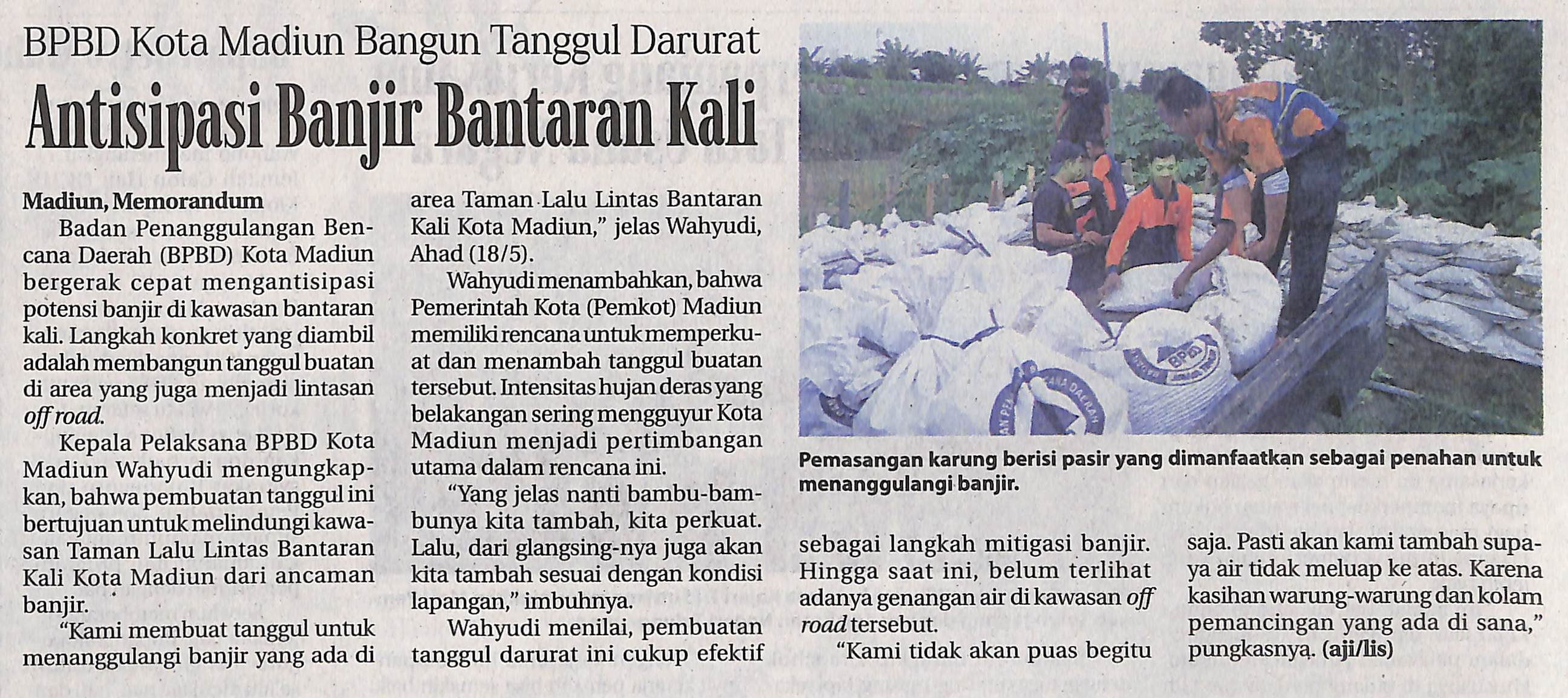 BPBD Kota Madiun Bangun Tanggul Darurat Antisipasi Banjir Bantaran Kali