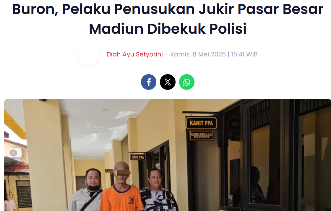 Buron, Pelaku Penusukan Jukir Pasar Besar Madiun Dibekuk Polisi