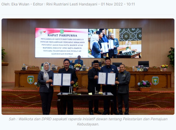 Walikota-DPRD Madiun Setujui Raperda Inisiatif Pelestarian dan Pemajuan Kebudayaan