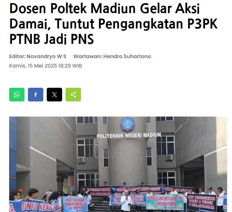 Dosen Poltek Madiun Gelar Aksi Damai, Tuntut Pengangkatan P3PK PTNB Jadi PNS