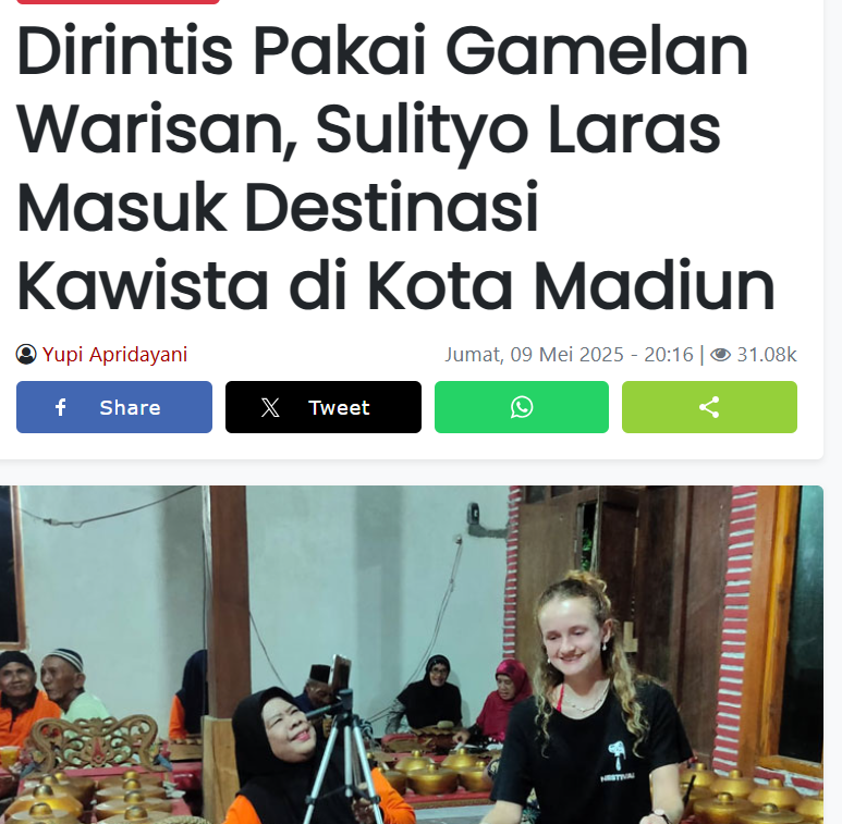 Dirintis Pakai Gamelan Warisan, Sulityo Laras Masuk Destinasi Kawista di Kota Madiun