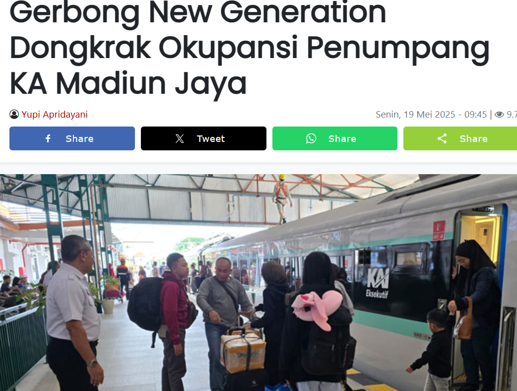 Gerbong New Generation Dongkrak Okupansi Penumpang KA Madiun Jaya