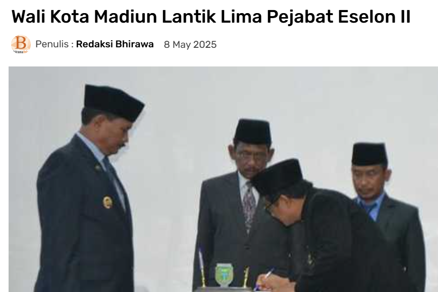 Wali Kota Madiun Lantik Lima Pejabat Eselon II