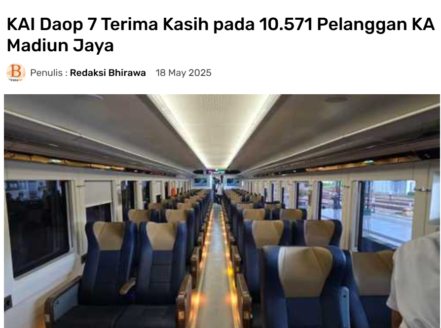 KAI Daop 7 Terima Kasih pada 10.571 Pelanggan KA Madiun Jaya