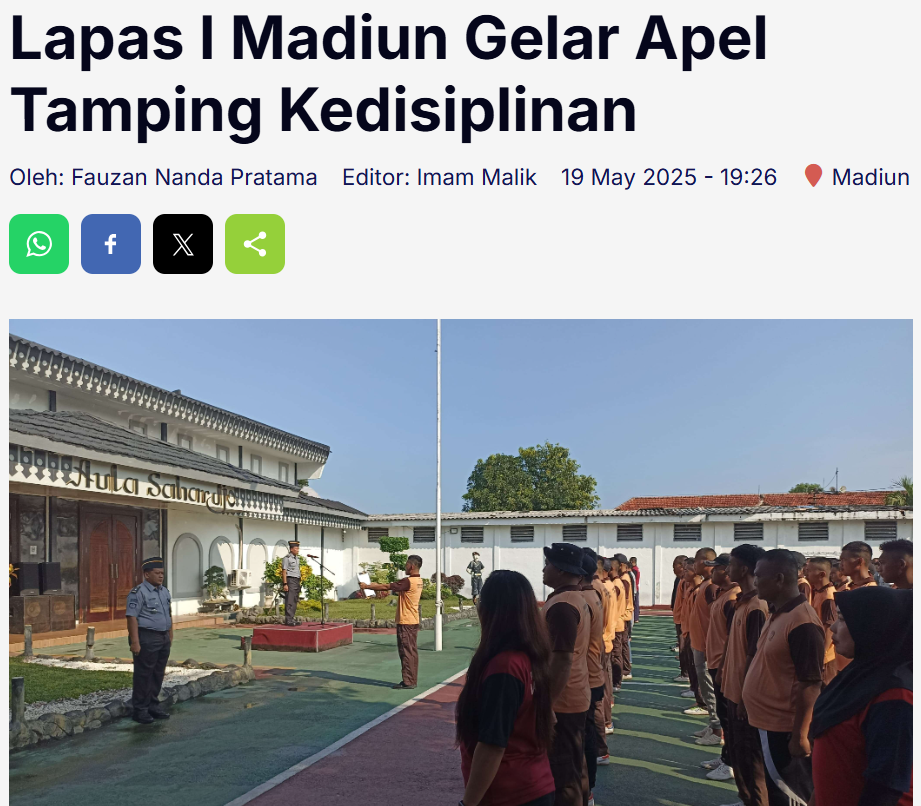Lapas I Madiun Gelar Apel Tamping Kedisiplinan