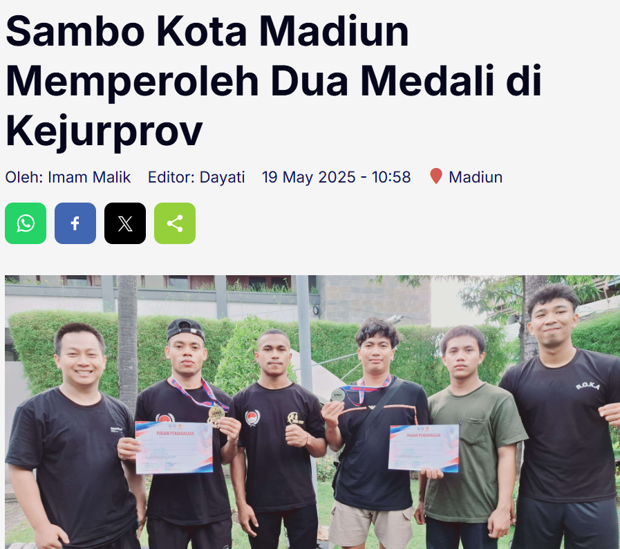 Sambo Kota Madiun Memperoleh Dua Medali di Kejurprov