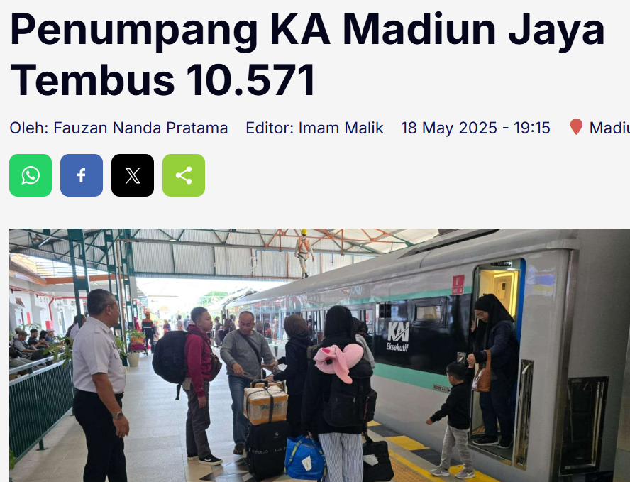 Penumpang KA Madiun Jaya Tembus 10.571