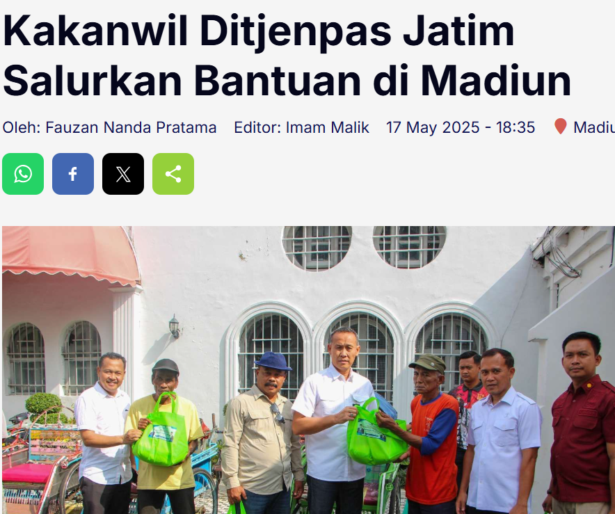 Kakanwil Ditjenpas Jatim Salurkan Bantuan di Madiun