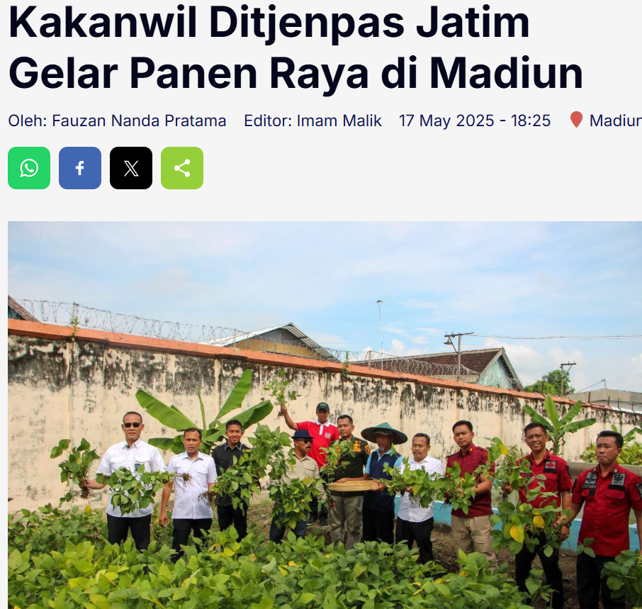 Kakanwil Ditjenpas Jatim Gelar Panen Raya di Madiun