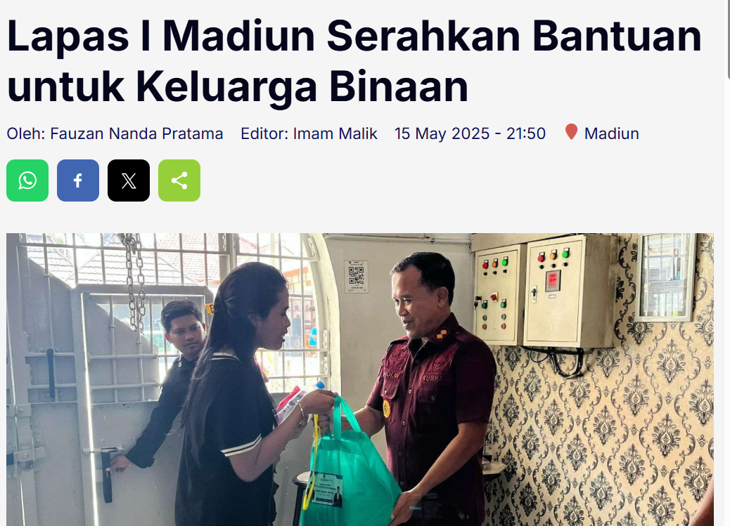 Lapas I Madiun Serahkan Bantuan untuk Keluarga Binaan