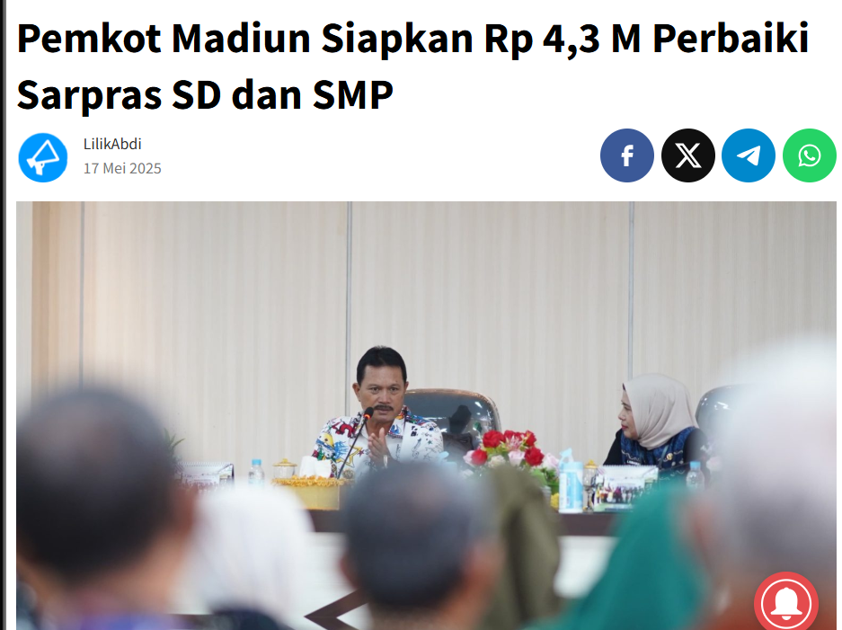 Pemkot Madiun Siapkan Rp 4,3 M Perbaiki Sarpras SD dan SMP