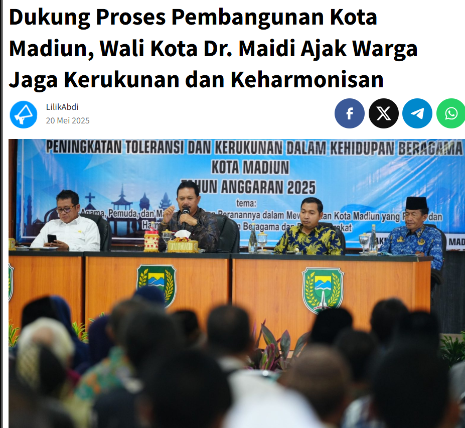 Dukung Proses Pembangunan Kota Madiun, Wali Kota Dr. Maidi Ajak Warga Jaga Kerukunan dan Keharmonisan