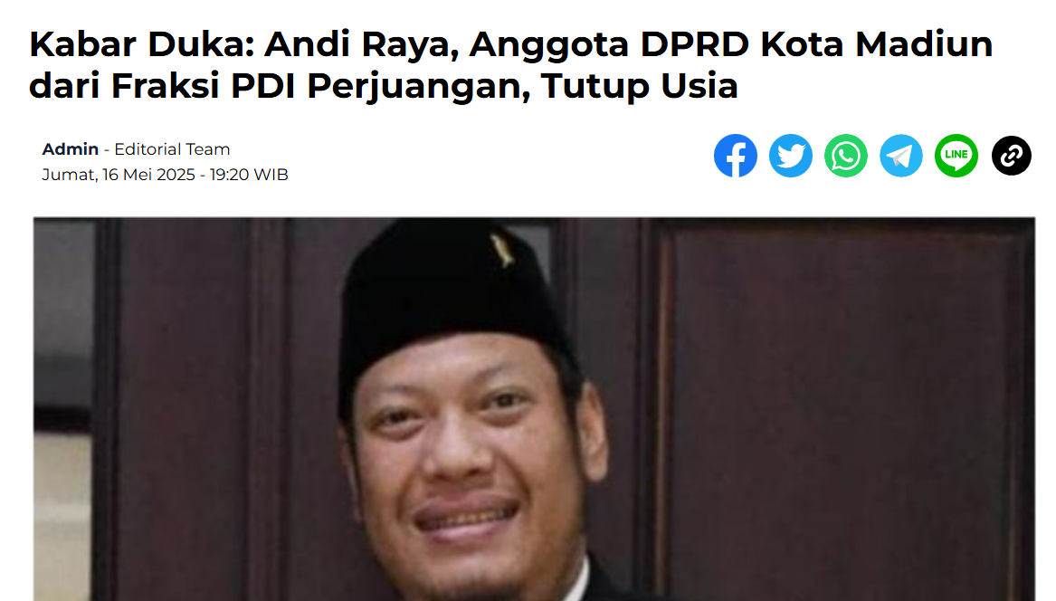 Kabar Duka: Andi Raya, Anggota DPRD Kota Madiun dari Fraksi PDI Perjuangan, Tutup Usia