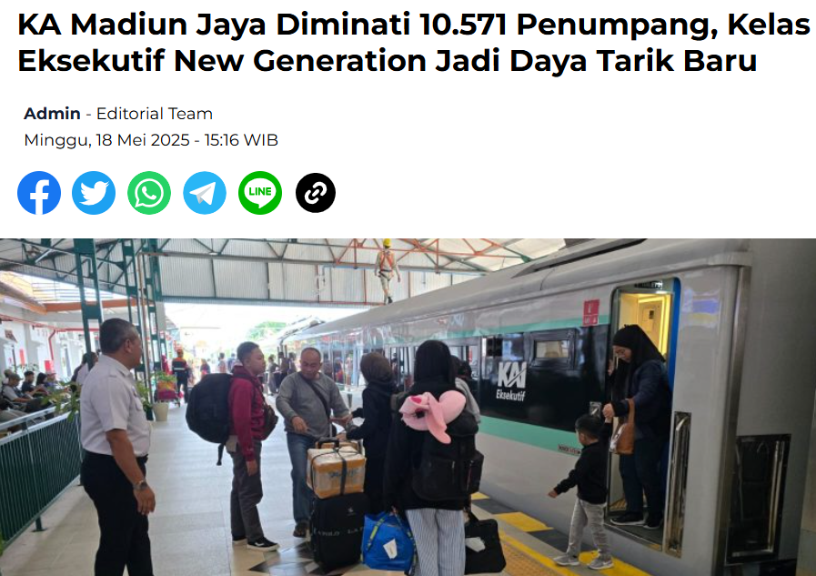 KA Madiun Jaya Diminati 10.571 Penumpang, Kelas Eksekutif New Generation Jadi Daya Tarik Baru