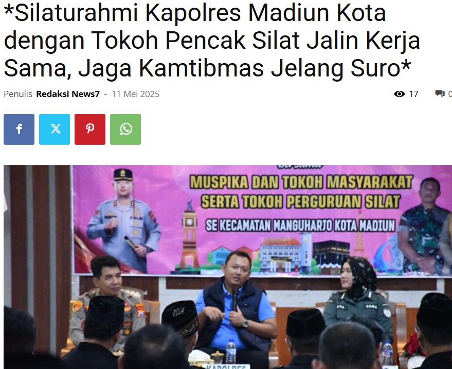 Silaturahmi Kapolres Madiun Kota dengan Tokoh Pencak Silat Jalin Kerja Sama, Jaga Kamtibmas Jelang Suro