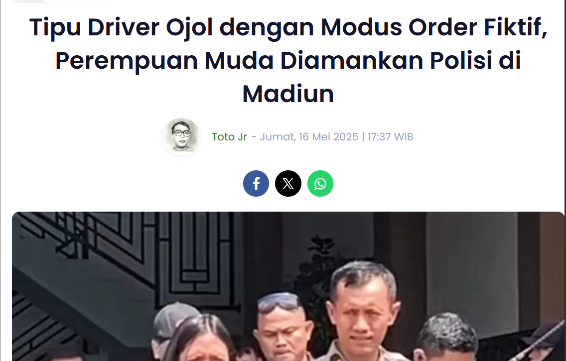 Tipu Driver Ojol dengan Modus Order Fiktif, Perempuan Muda Diamankan Polisi di Madiun