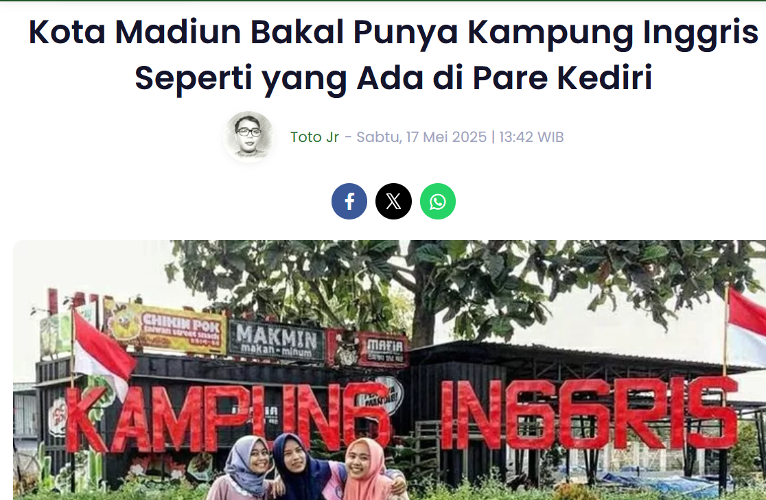 Kota Madiun Bakal Punya Kampung Inggris Seperti yang Ada di Pare Kediri