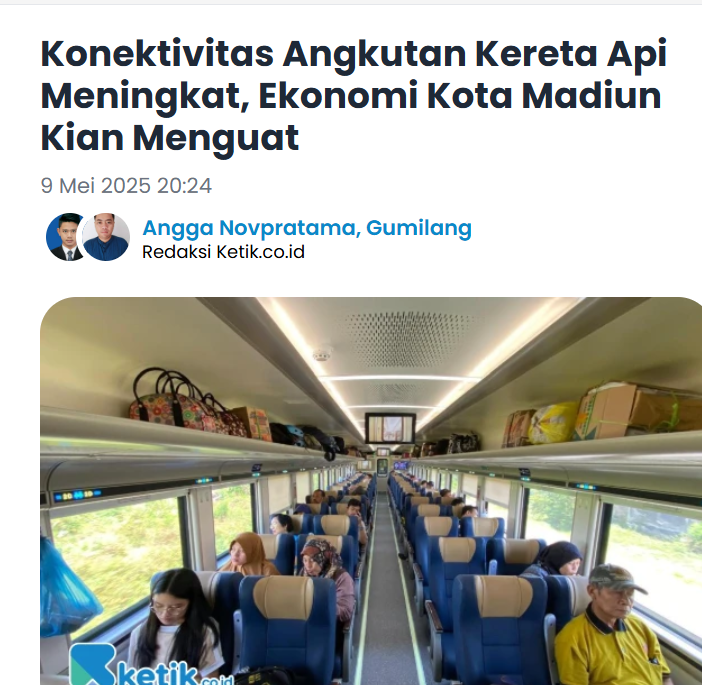 Konektivitas Angkutan Kereta Api Meningkat, Ekonomi Kota Madiun Kian Menguat