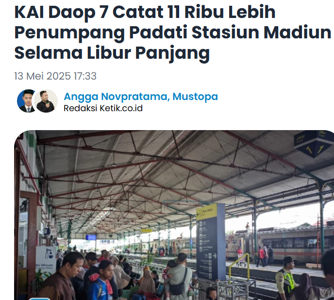 KAI Daop 7 Catat 11 Ribu Lebih Penumpang Padati Stasiun Madiun Selama Libur Panjang