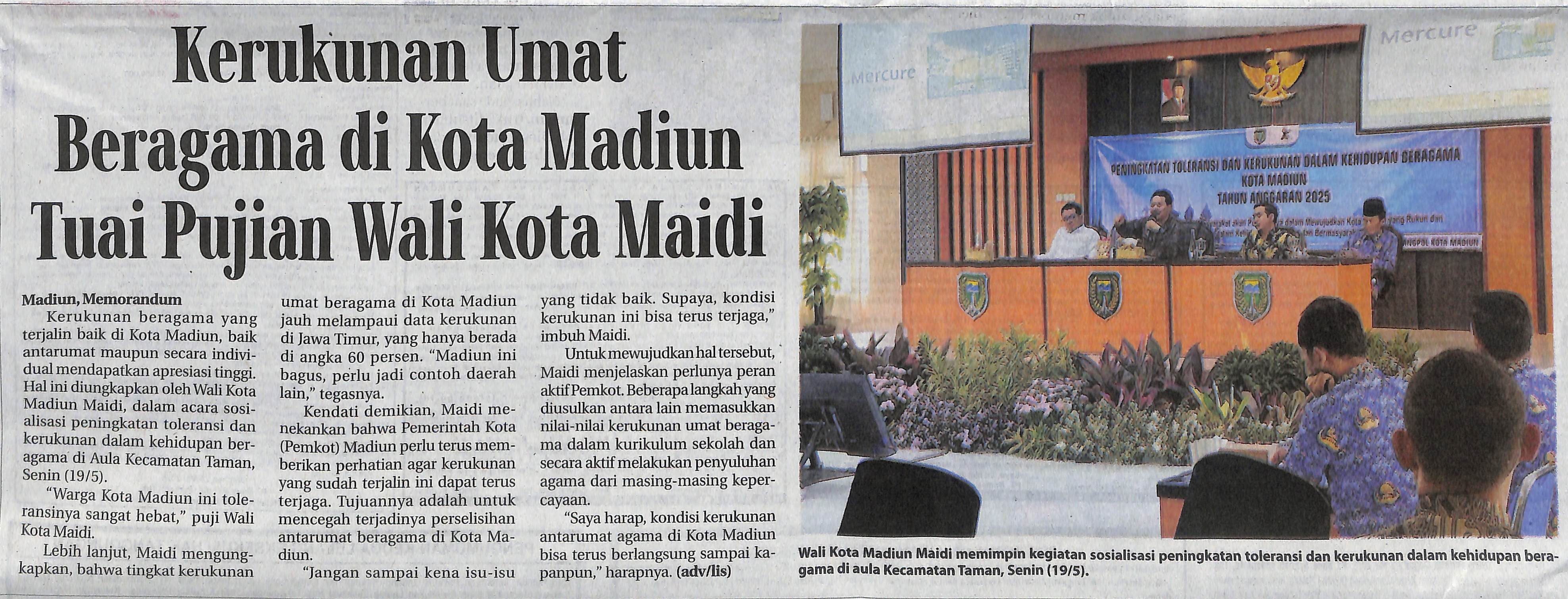 Kerukunan Umat Beragama di Kota Madiun Tuai Pujian Wali Kota Maidi