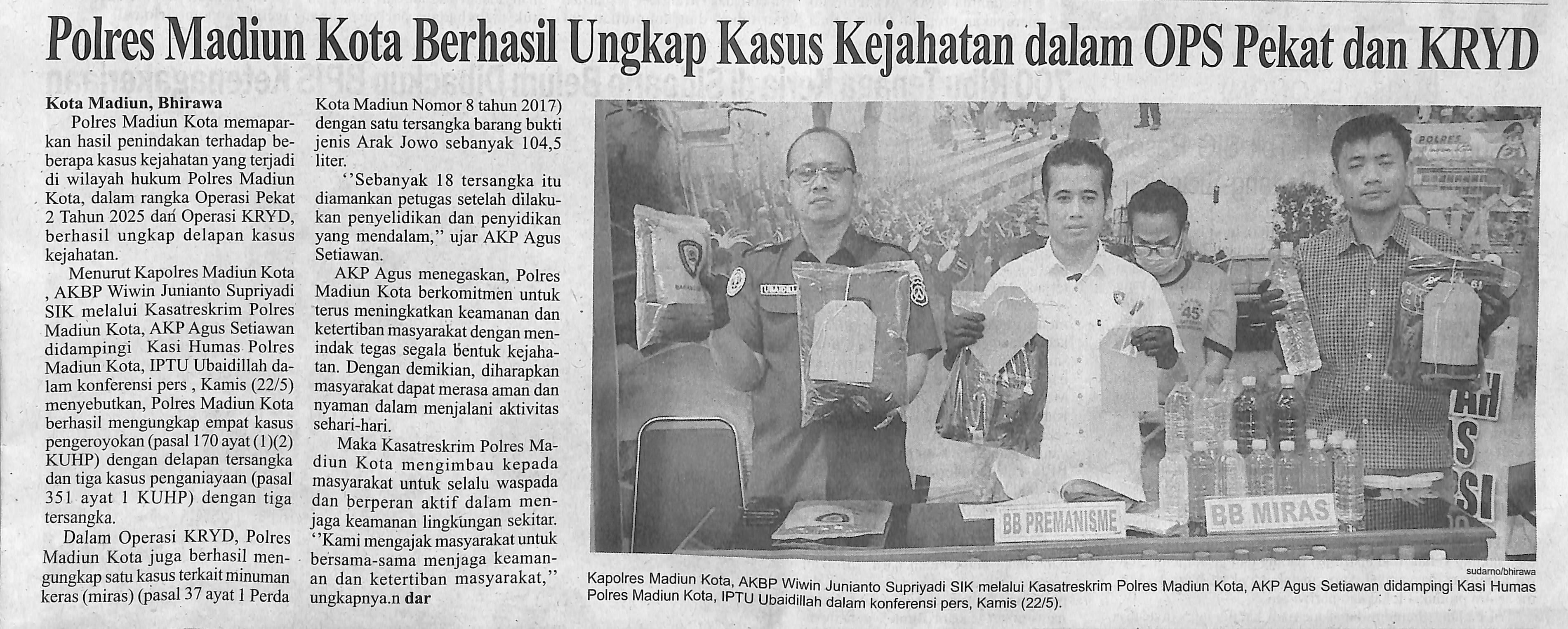 Polres Madiun Kota Berhasil Ungkap Kasus Kejahatan dalam OPS Pekat dan KRYD
