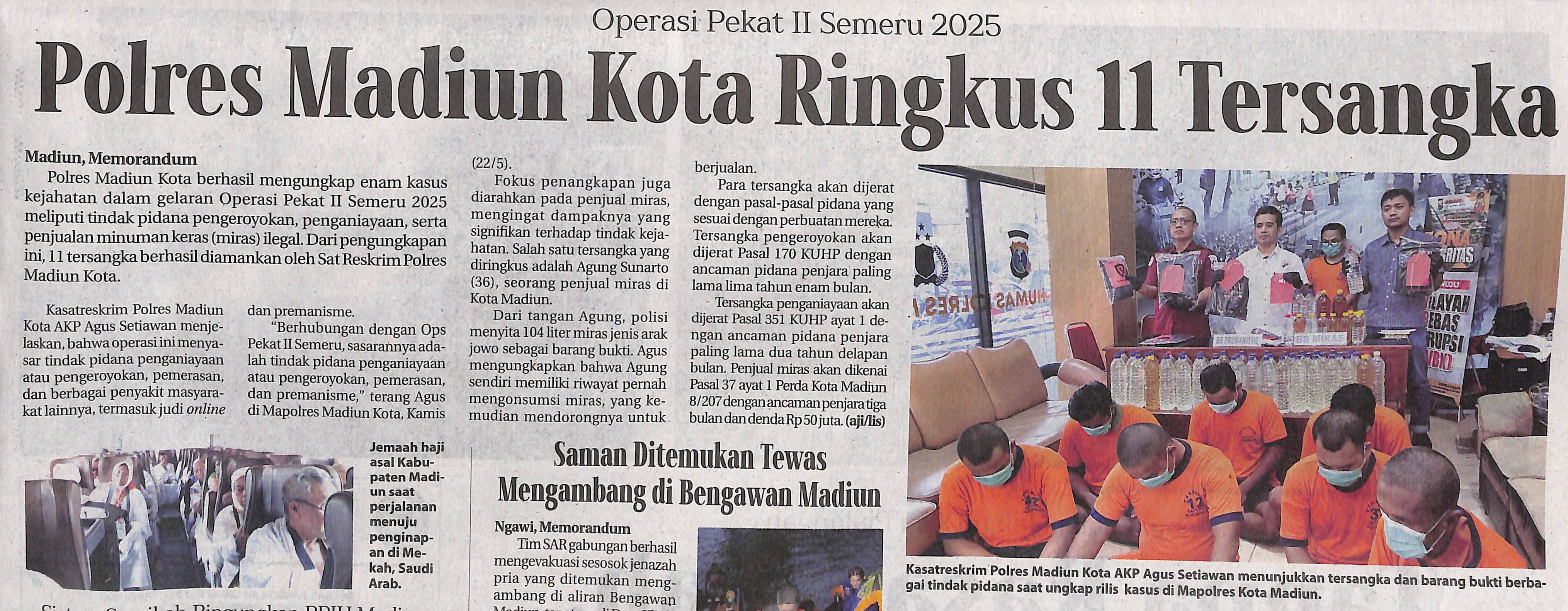 Operasi Pekat II Semeru 2025 Polres Madiun Kota Ringkus 11 Tersangka