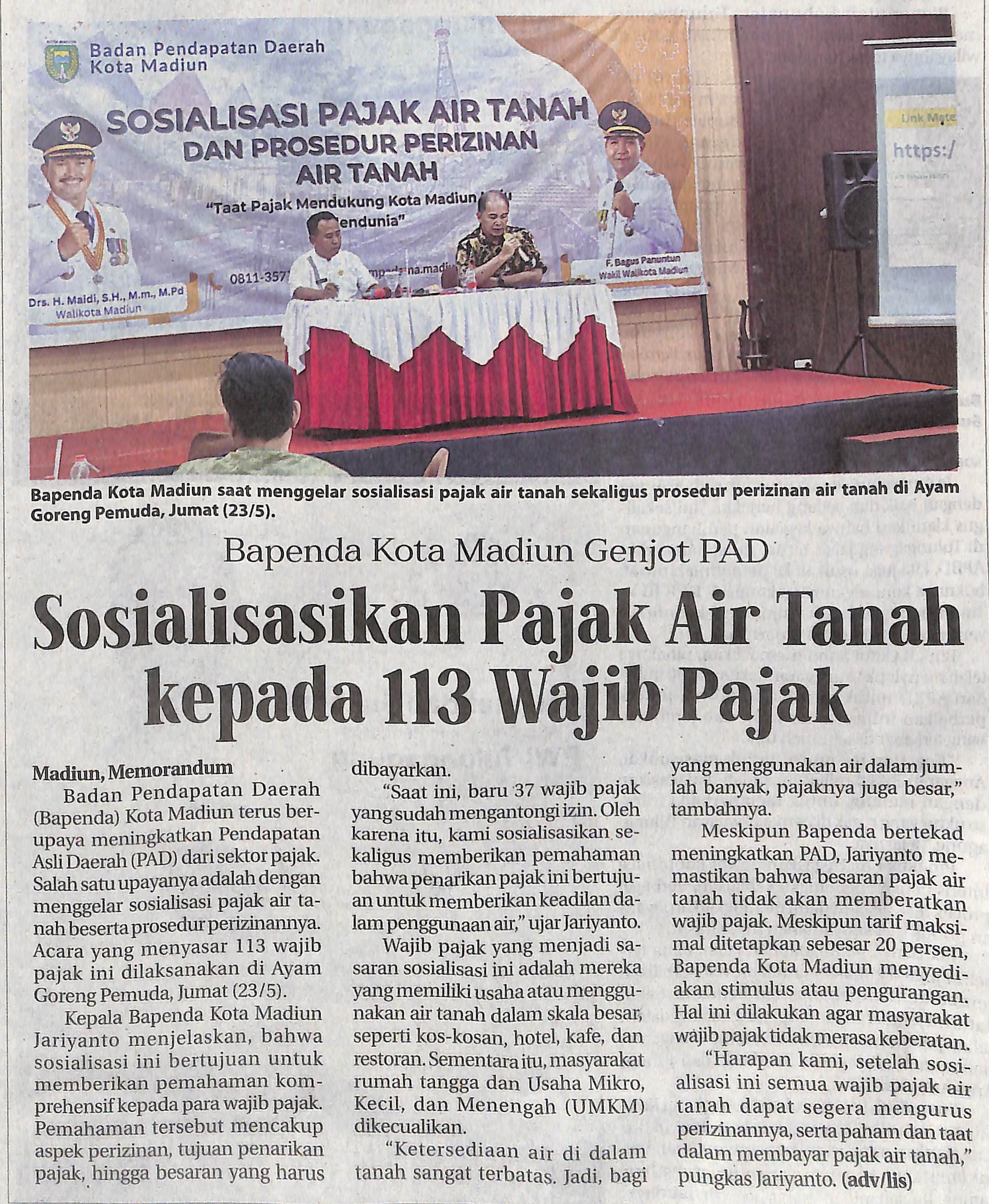 Bapenda Kota Madiun Genjot PAD Sosialisasikan Pajak Air Tanah kepada 113 Wajib Pajak
