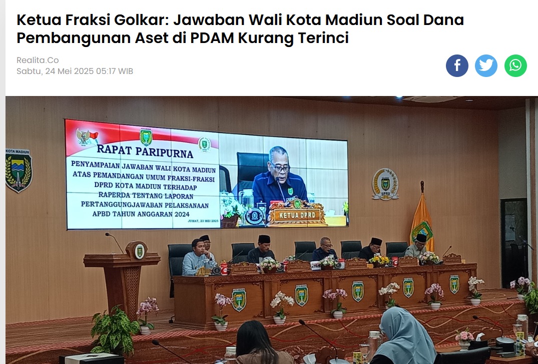 Ketua Fraksi Golkar: Jawaban Wali Kota Madiun Soal Dana Pembangunan Aset di PDAM Kurang Terinci