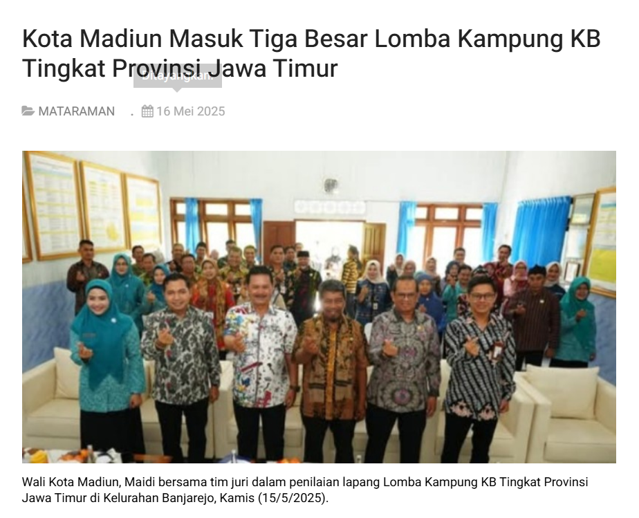 Kota Madiun Masuk Tiga Besar Lomba Kampung KB Tingkat Provinsi Jawa Timur