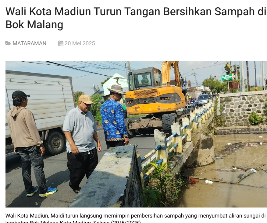 Wali Kota Madiun Turun Tangan Bersihkan Sampah di Bok Malang