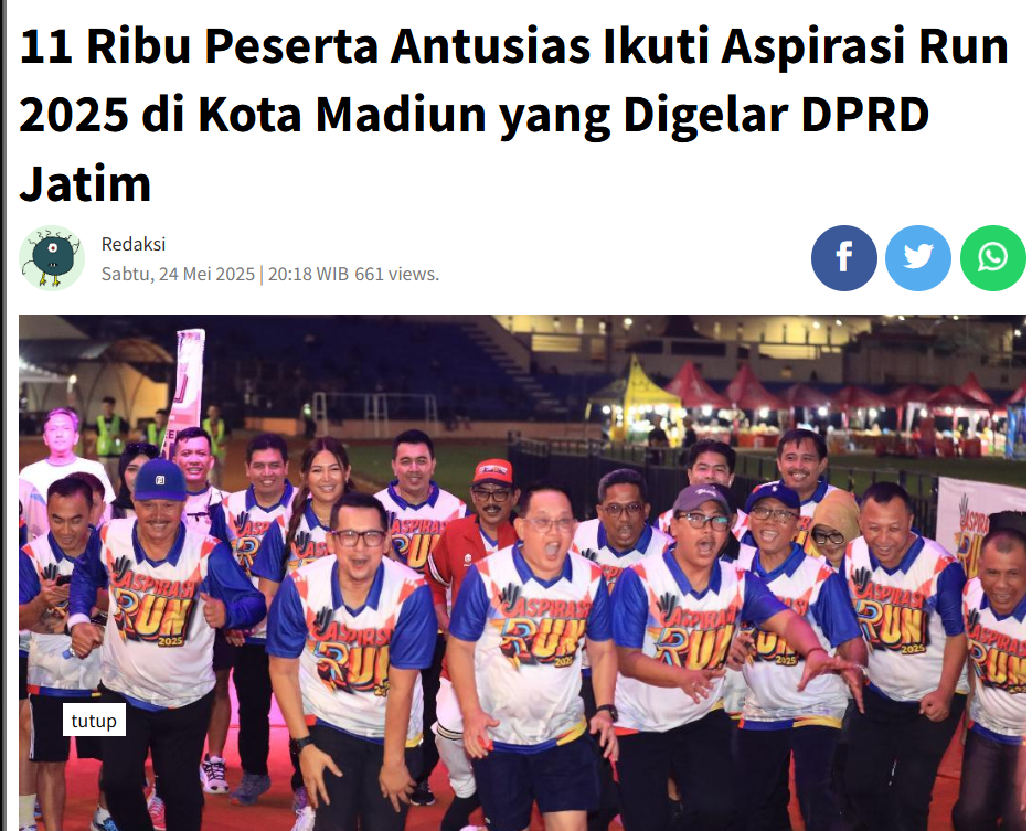 11 Ribu Peserta Antusias Ikuti Aspirasi Run 2025 di Kota Madiun yang Digelar DPRD Jatim