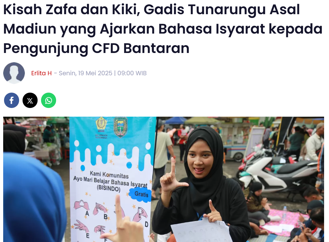 Kisah Zafa dan Kiki, Gadis Tunarungu Asal Madiun yang Ajarkan Bahasa Isyarat kepada Pengunjung CFD Bantaran