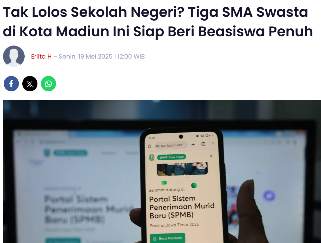 Tak Lolos Sekolah Negeri, Tiga SMA Swasta di Kota Madiun Ini Siap Beri Beasiswa Penuh