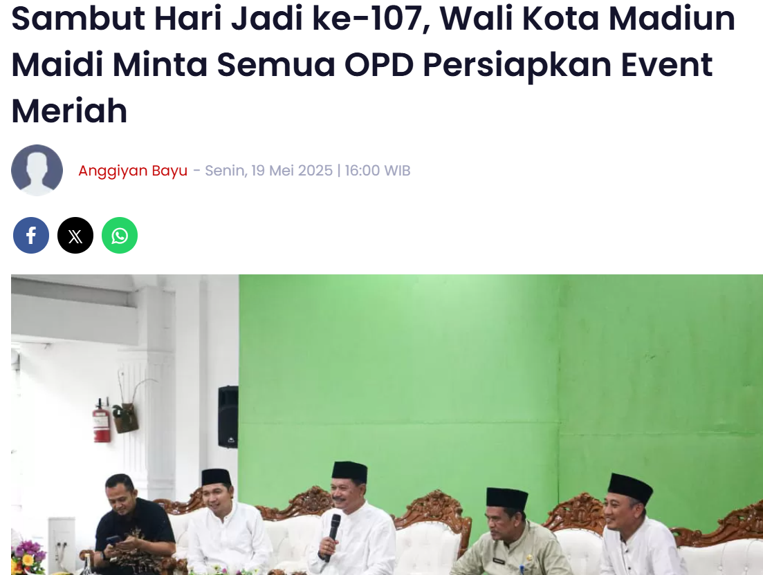 Sambut Hari Jadi ke-107, Wali Kota Madiun Maidi Minta Semua OPD Persiapkan Event Meriah