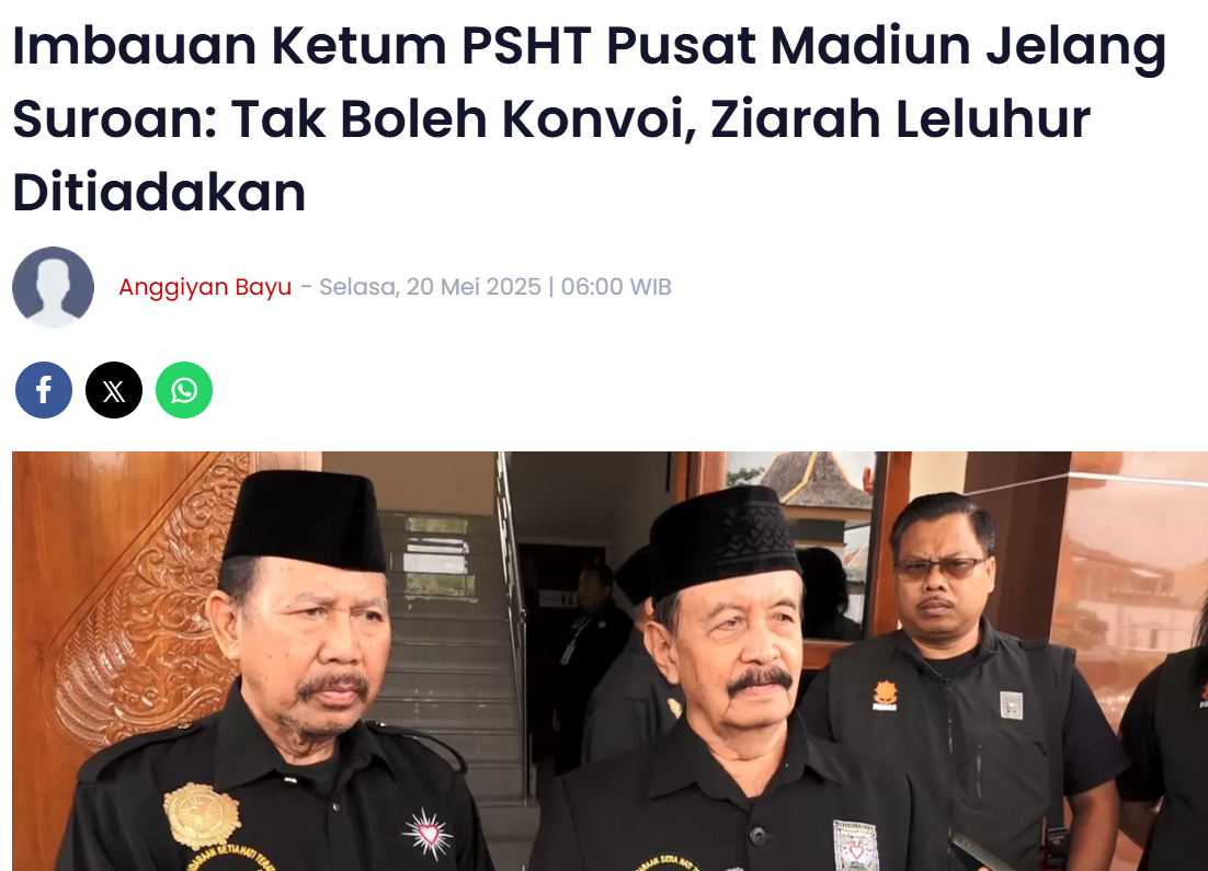 Imbauan Ketum PSHT Pusat Madiun Jelang Suroan: Tak Boleh Konvoi, Ziarah Leluhur Ditiadakan
