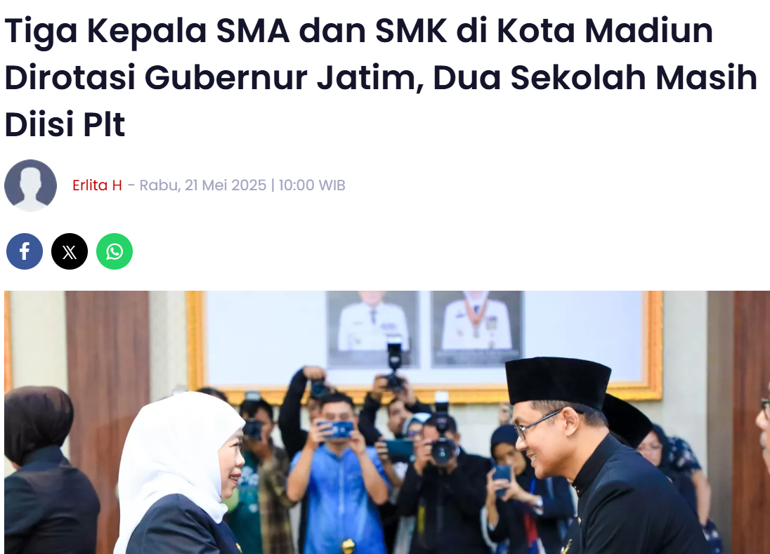 Tiga Kepala SMA dan SMK di Kota Madiun Dirotasi Gubernur Jatim, Dua Sekolah Masih Diisi Plt