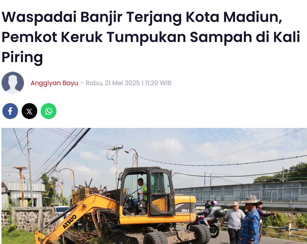 Waspadai Banjir Terjang Kota Madiun, Pemkot Keruk Tumpukan Sampah di Kali Piring