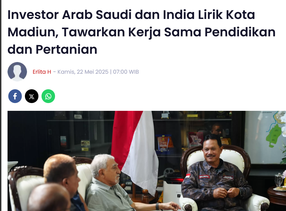 Investor Arab Saudi dan India Lirik Kota Madiun, Tawarkan Kerja Sama Pendidikan dan Pertanian