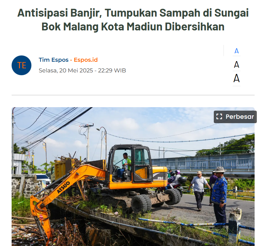 Antisipasi Banjir, Tumpukan Sampah di Sungai Bok Malang Kota Madiun Dibersihkan