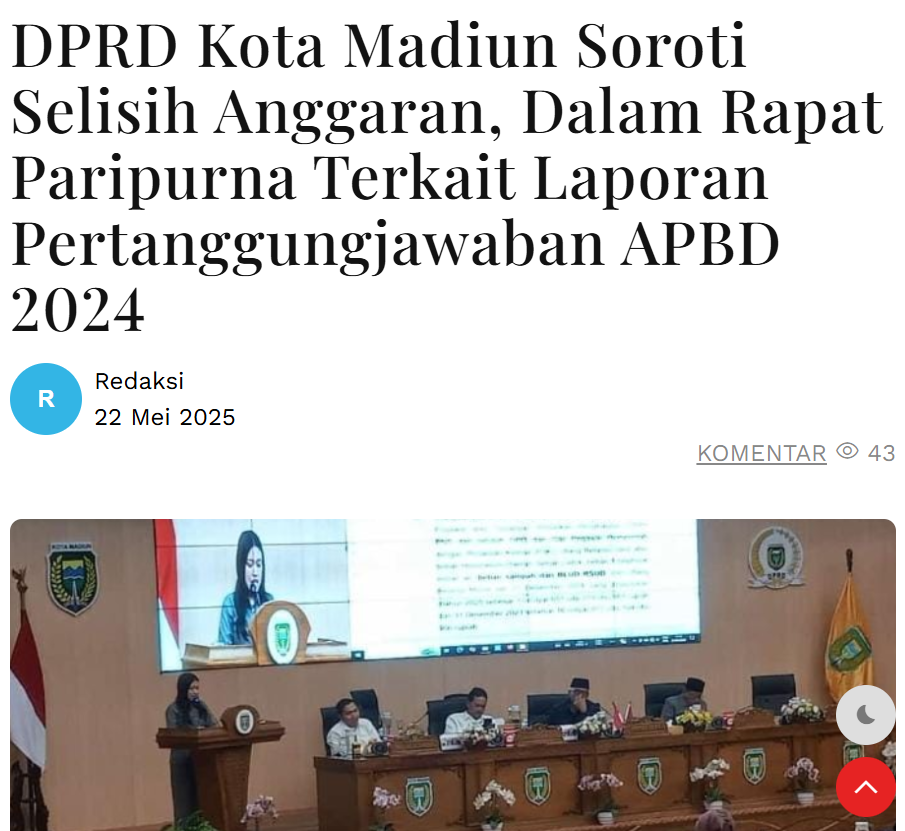 DPRD Kota Madiun Soroti Selisih Anggaran, Dalam Rapat Paripurna Terkait Laporan Pertanggungjawaban APBD 2024