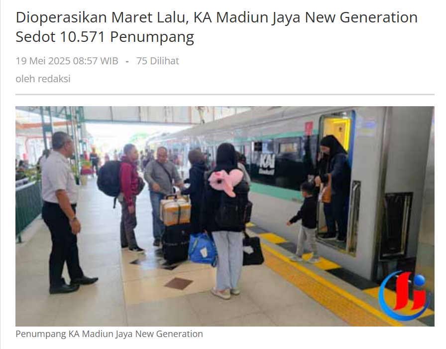 Dioperasikan Maret Lalu, KA Madiun Jaya New Generation Sedot 10.571 Penumpang