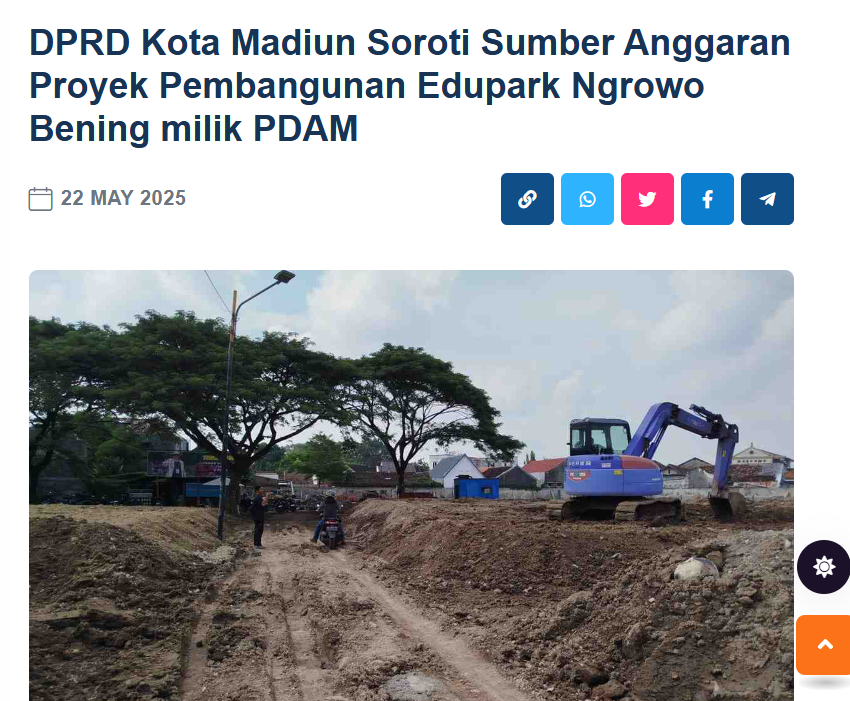 DPRD Kota Madiun Soroti Sumber Anggaran Proyek Pembangunan Edupark Ngrowo Bening milik PDAM