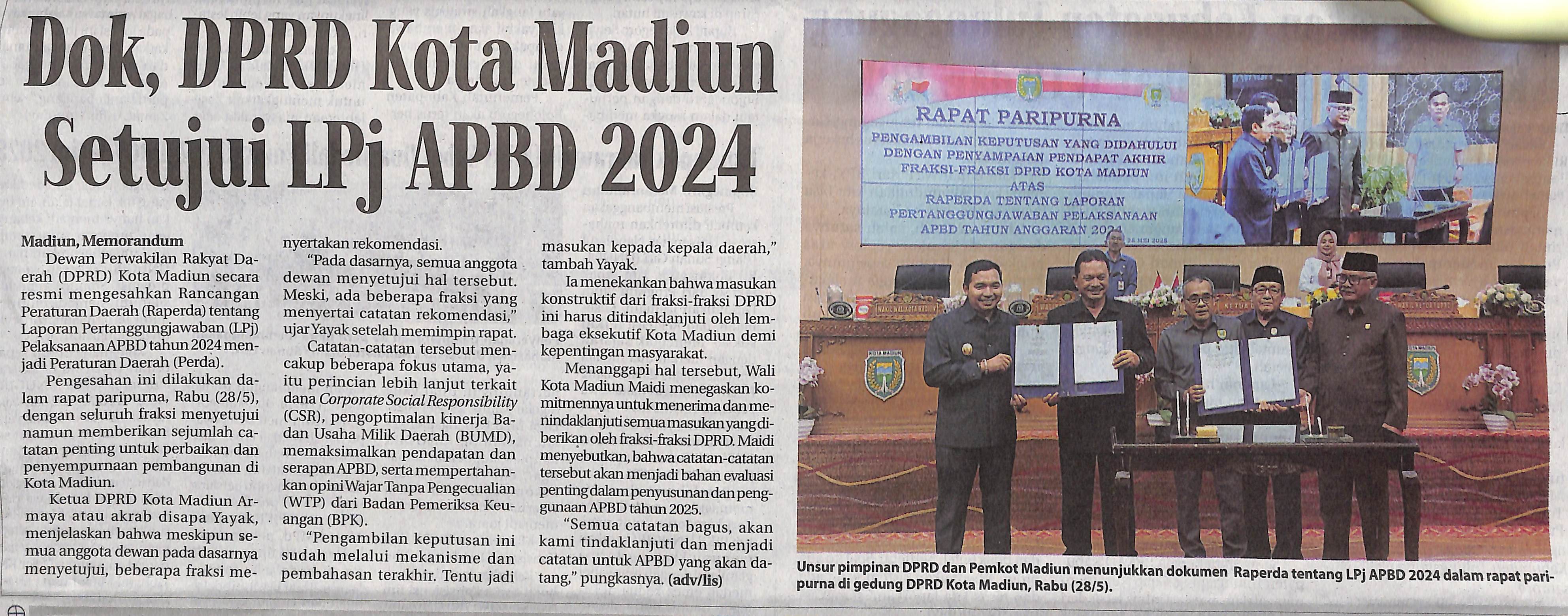 Dok DPR Kota Madiun Setujui LPJ APBD 2024