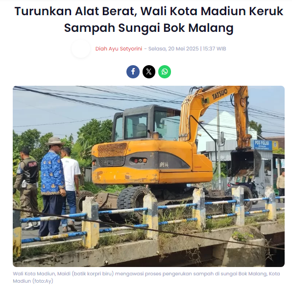 Turunkan Alat Berat, Wali Kota Madiun Keruk Sampah Sungai Bok Malang