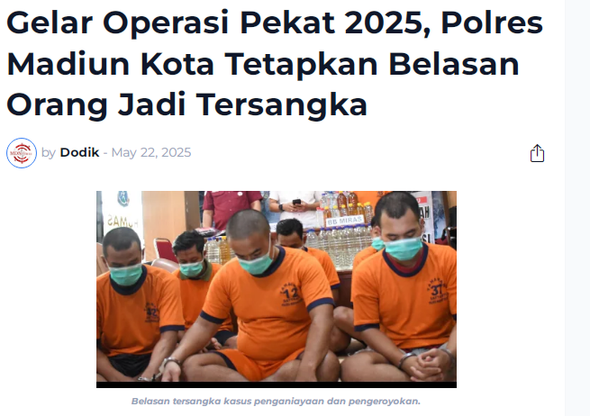 Gelar Operasi Pekat 2025, Polres Madiun Kota Tetapkan Belasan Orang Jadi Tersangka