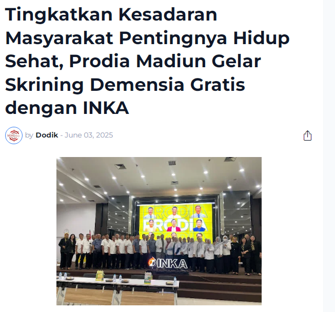 Tingkatkan Kesadaran Masyarakat Pentingnya Hidup Sehat, Prodia Madiun Gelar Skrining Demensia Gratis dengan INKA